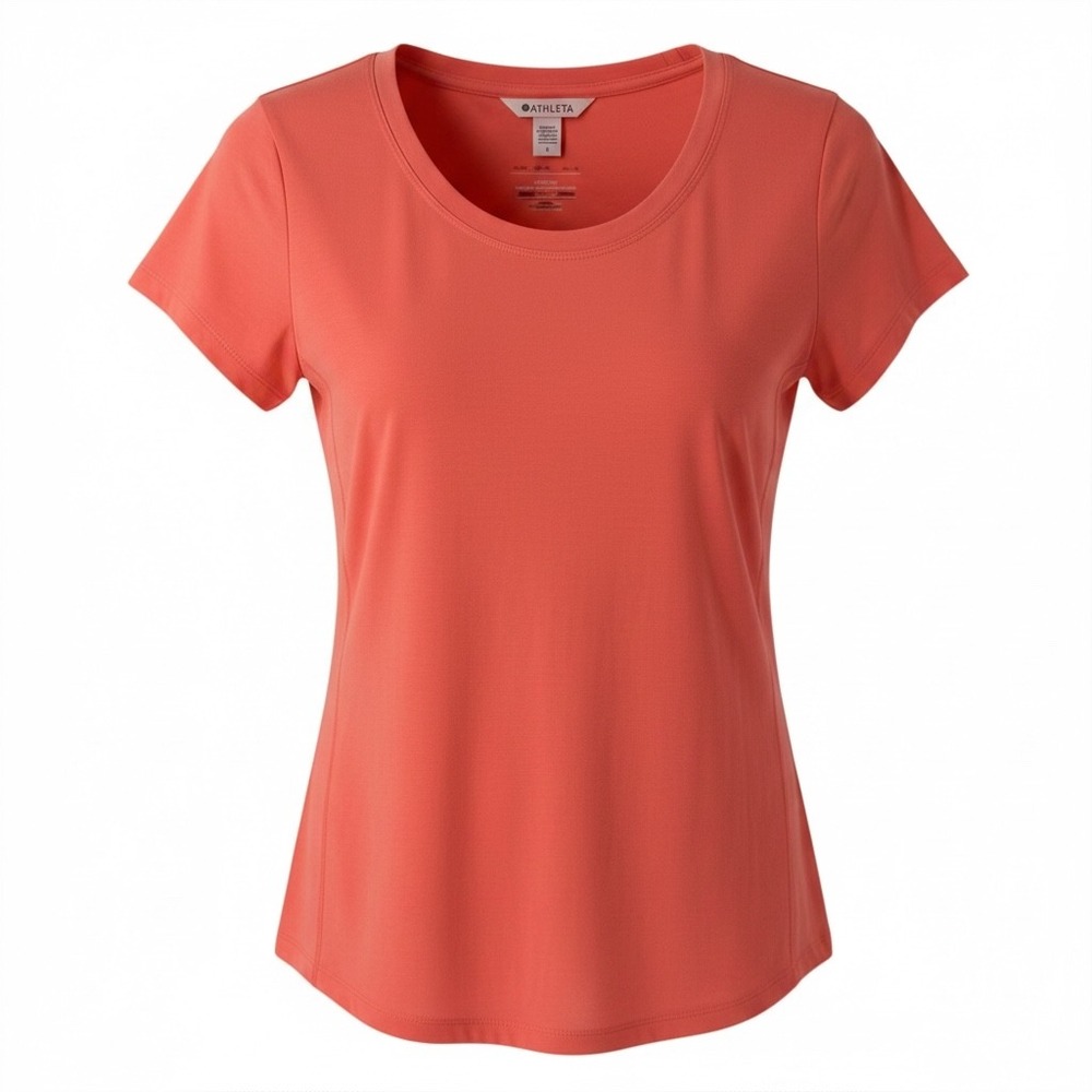 Athleta Stratus II Tee Coral Orange Short Sleeve Scoop Neck Active Shirt Small
